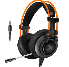 headset in black and orange colour