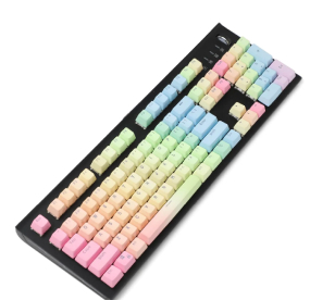 black keyboard with colourful keys